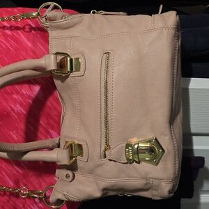 Steve Madden Blush Pebble Leather Gold Chain Double Handle Crossbody Bag 12x8